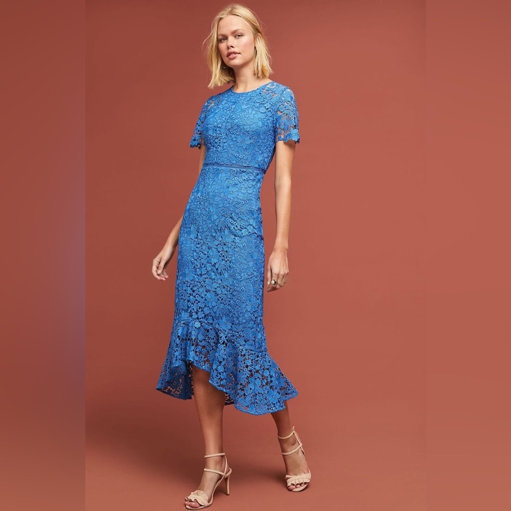 Shoshana Celine Lace Blue Dress